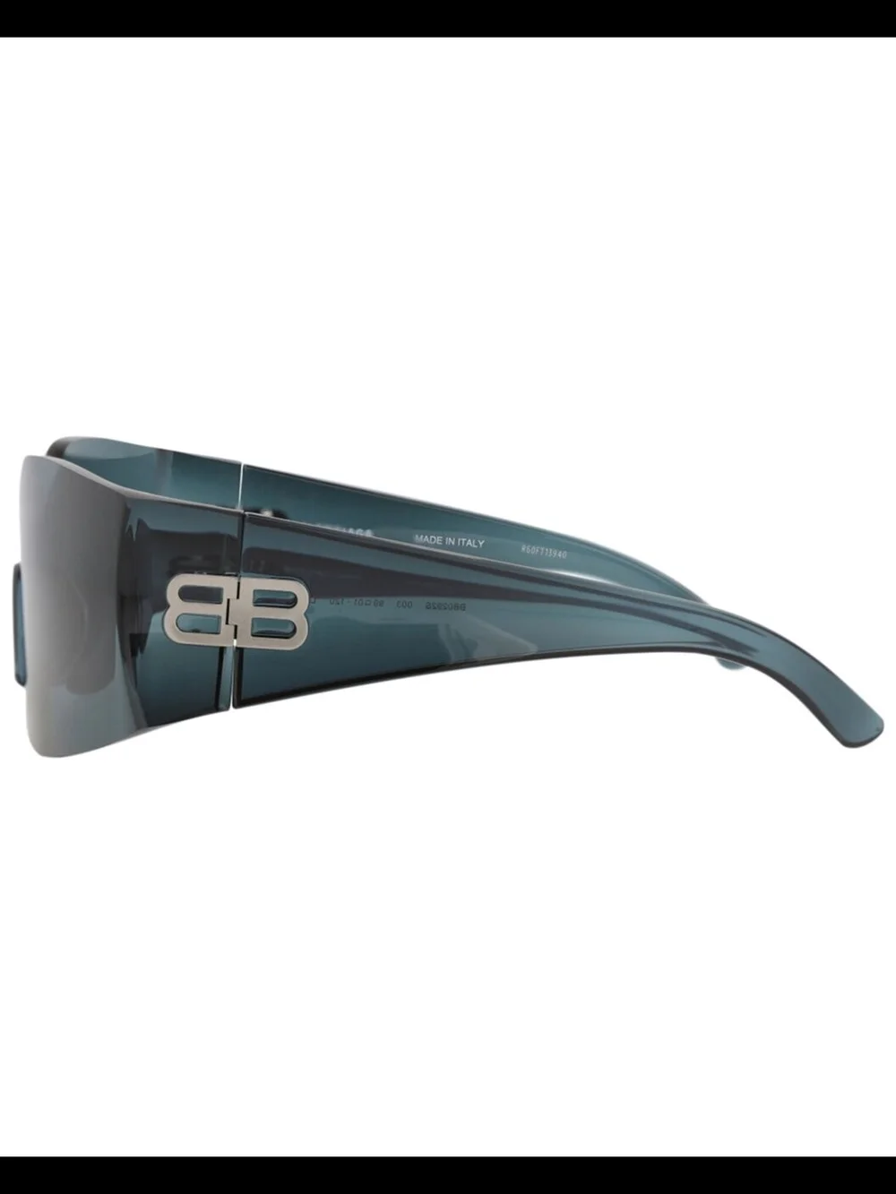 Balenciaga Unisex Shield Sunglasses in Teal-Blue with Silver BB Logo